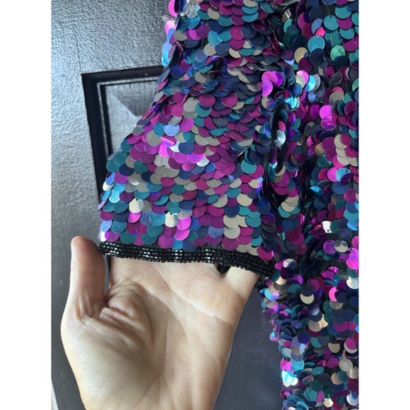 Vtg Silk Allover Paillette Cocktail Formal Sheath Mermaid Fairy New Years Party - Picture 3 of 12